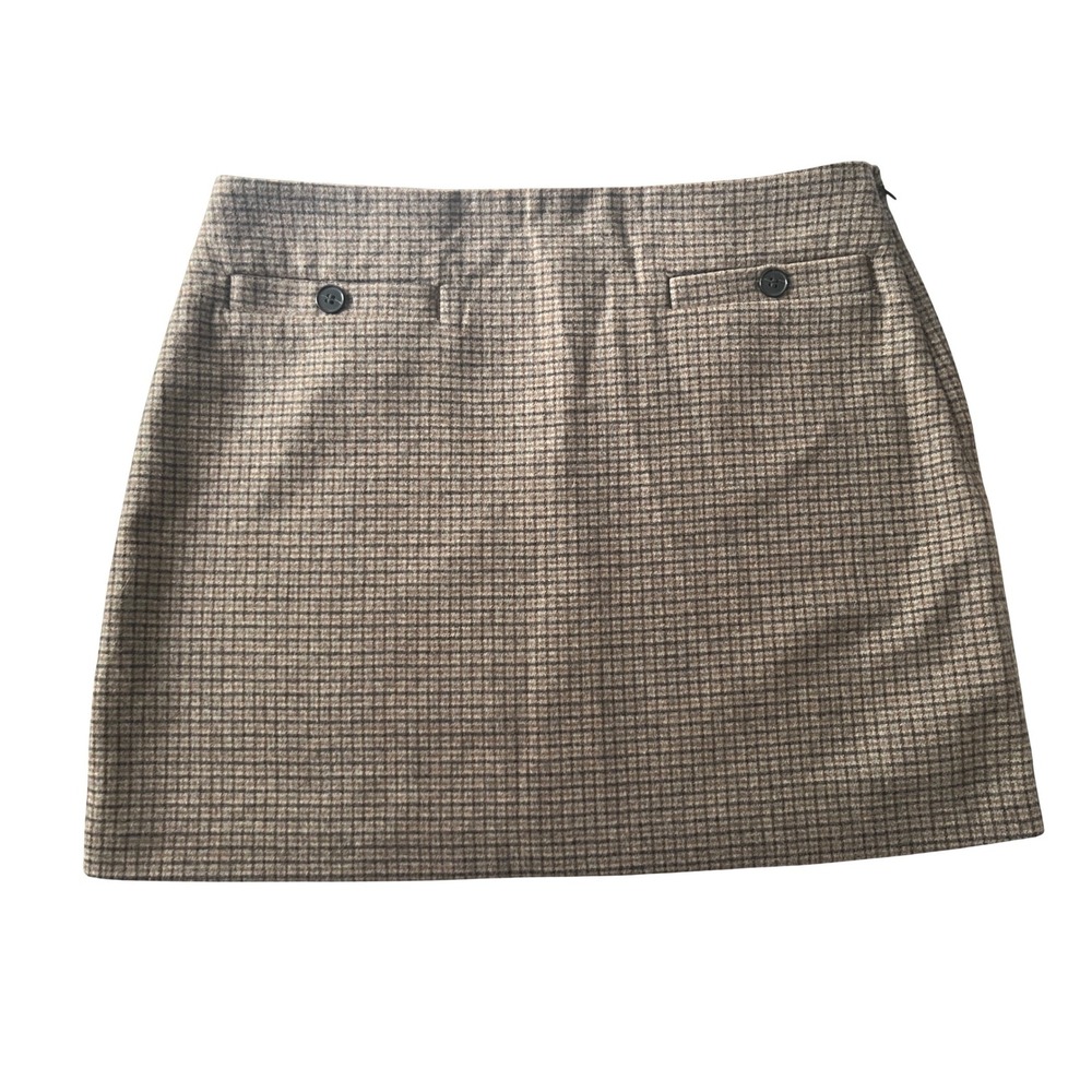 Plaid Mini Skirt A Line Wool Blend Brown Blue Preppy Madewell Women 10